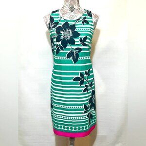 ELIZA J Green and white stripe floral sheath‎ dress size 12.